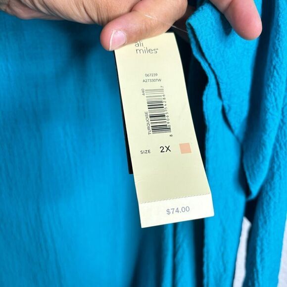 NWT Ali Miles Womens‎ 2X Turquoise Cut Out Sleeve Scoop Neck Tunic Top - Picture 5 of 8